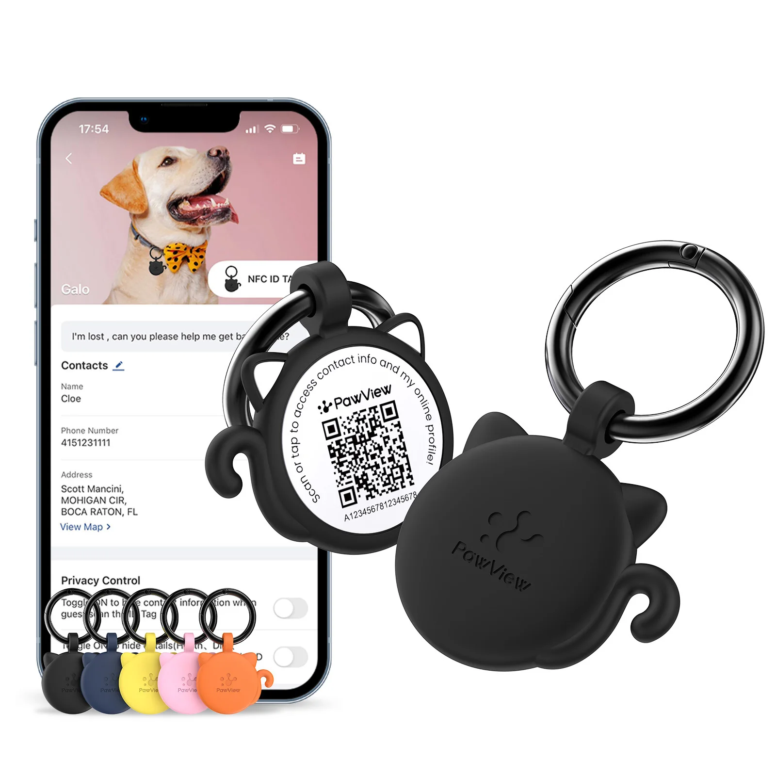 Cartoon Mini Pet GPS Tracket Silicone Dogs Cats ID Tag with QR Code & NFC Pets Anti-Lost Device Smart Tracking Finder Locator
