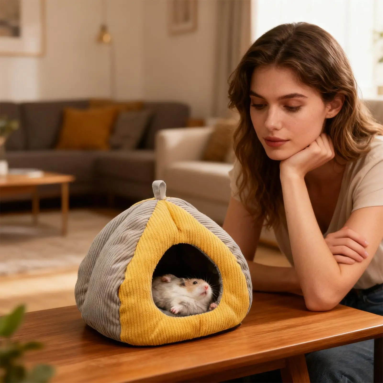 سرير هامستر شبه مغلق للشتاء من القطيفة على شكل كهف قابل للتعليق سرير فئران قطيفة سميك لشينشيلا حيوانات صغيرة طيور النمس الصغيرة