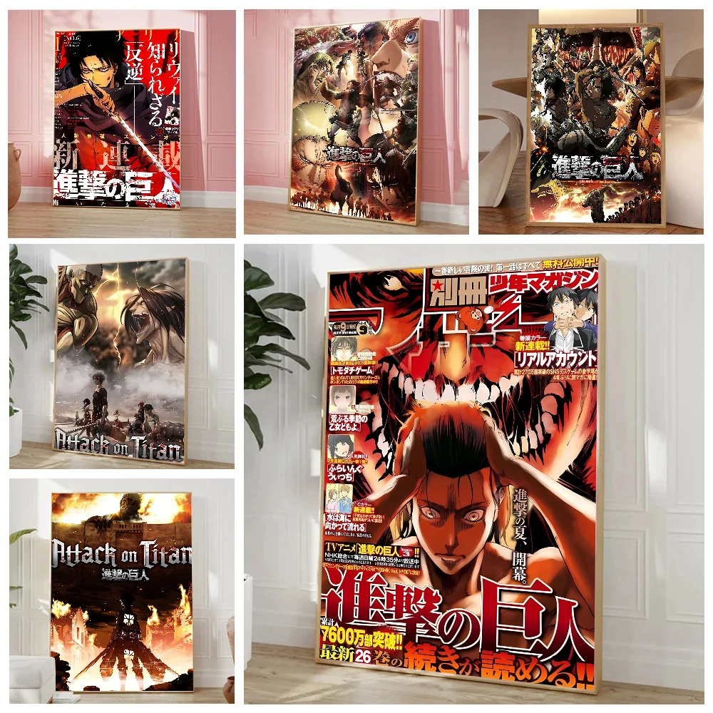 Anime Attack On Titan Figure Poster Stickers Living Room Bedroom Entrance Cafe Wall Art Decoration Painting Room Home Decor