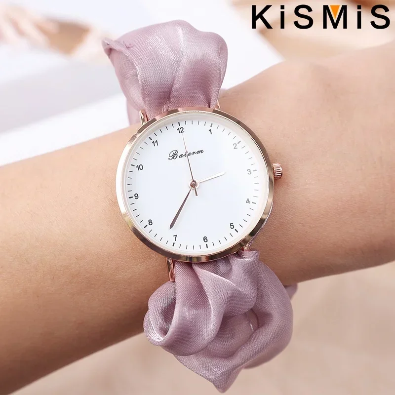 Women Quartz Watch Colorful Fabric Band No Clasp Digital Timepiece Elegant Casual Wristwatch For Students
