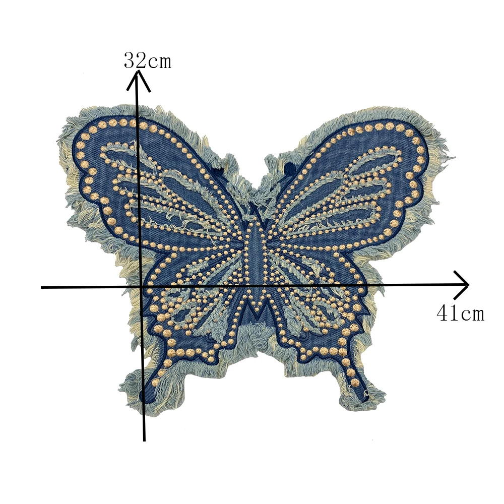 Fashion Handmade  sew Denim fabric Tassel butterfly  Clothing Accessories  diy Bag  embroidery rabbit PATCH tops