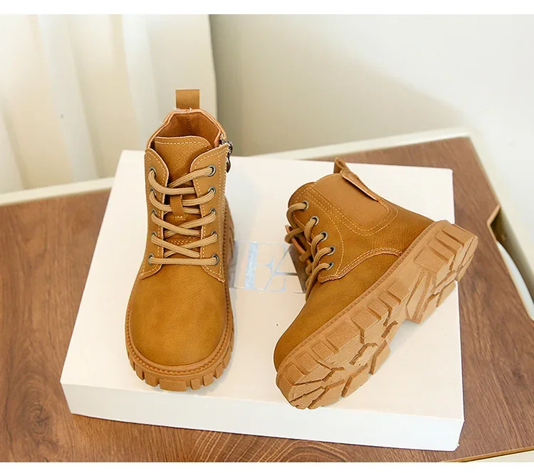 2026 Herbst- und Winter-Kinderschuhe Wasserdichte PU-Leder Kinderstiefel Modische Kleinkind Schnür-Reißverschluss Hohe Stiefel für Jungen und Mädchen – Detail 12