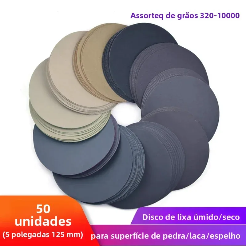 5 Polegada discos de lixa 125mm lixa à prova dwaterproof água gancho & loop lixa 320-10000 grão sortido para polimento molhado/seco 50 peças