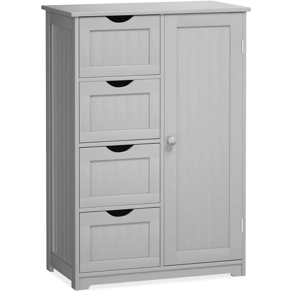 

Bathroom Storage Cabinet with Drawers - 4 Drawer Storage Organizer w/Cupboard, Adjustable Shelf, Anti-Toppling Device