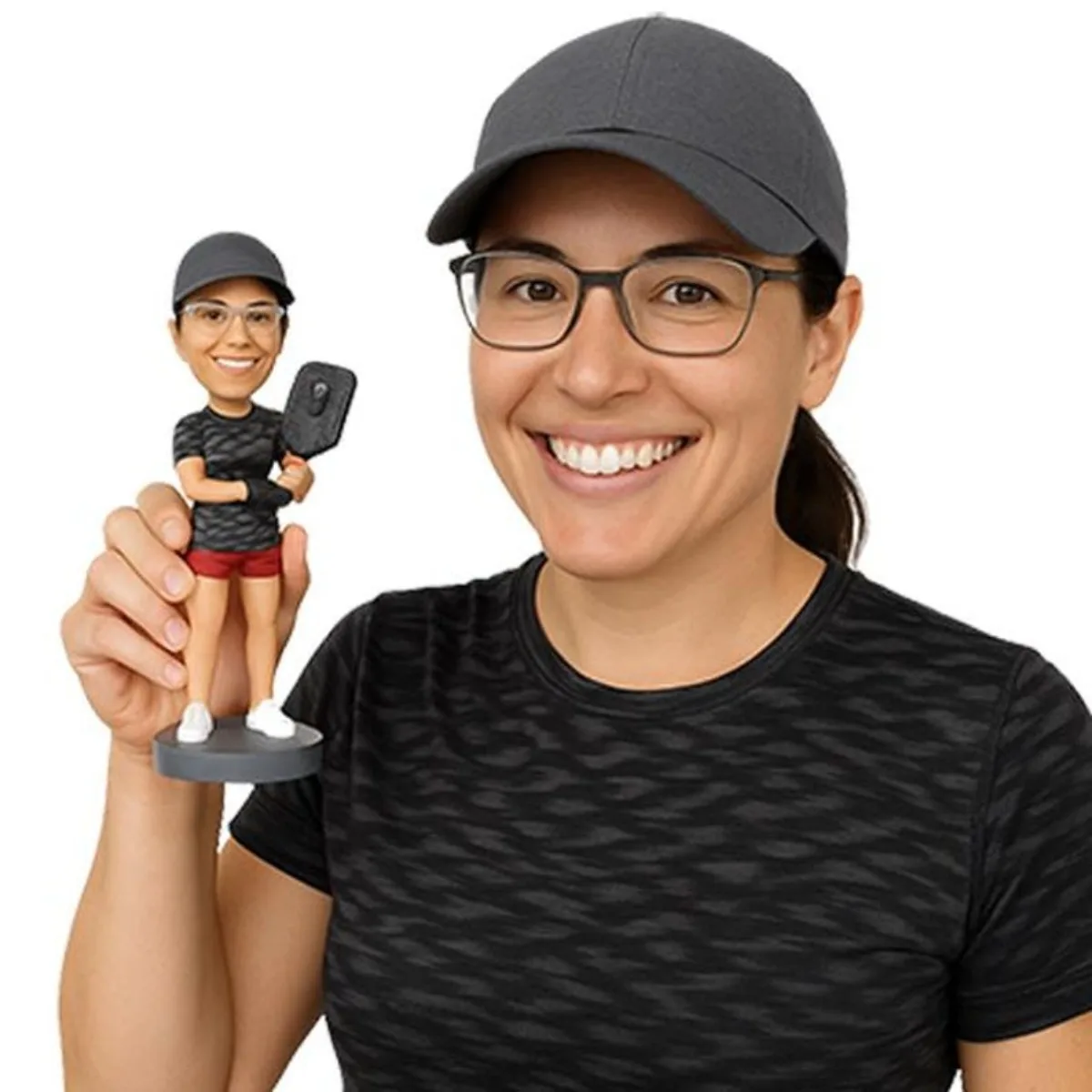 

Custom Bobblehead From Photo Personalized Handmade Clay Female Pickleball Player Figurine Sports Collectible Gift for Her