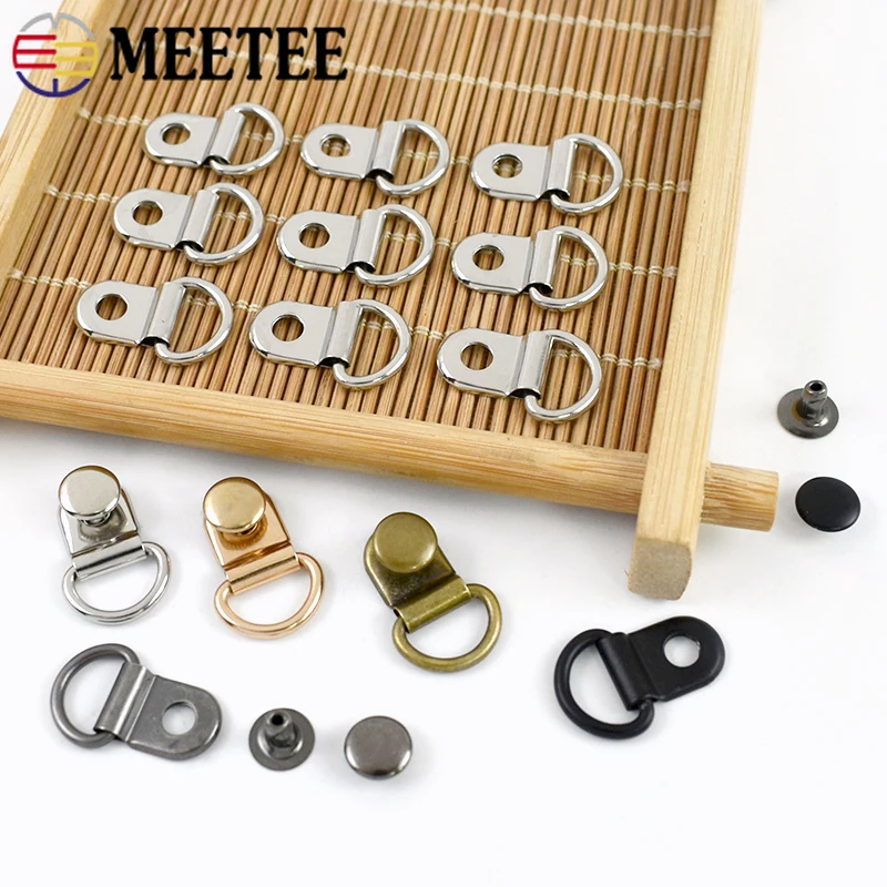 

30/50/100Sets 9x14mm Metal D Ring Lace Hooks with Rivets for Boots Shoes Side Clip Buckle Connector Leather Craft Repair DIY Kit