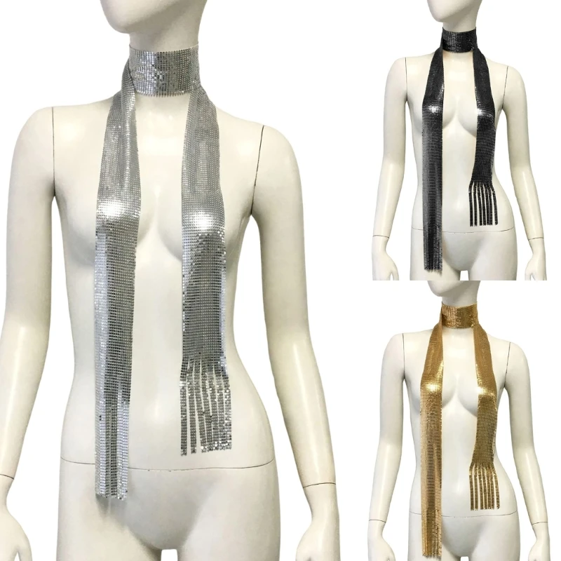 Punk Scarf with Full Sequins Nightclub Sparkly Sequins Metal Chocker Full Flickering Bridal Wear Head Adornment