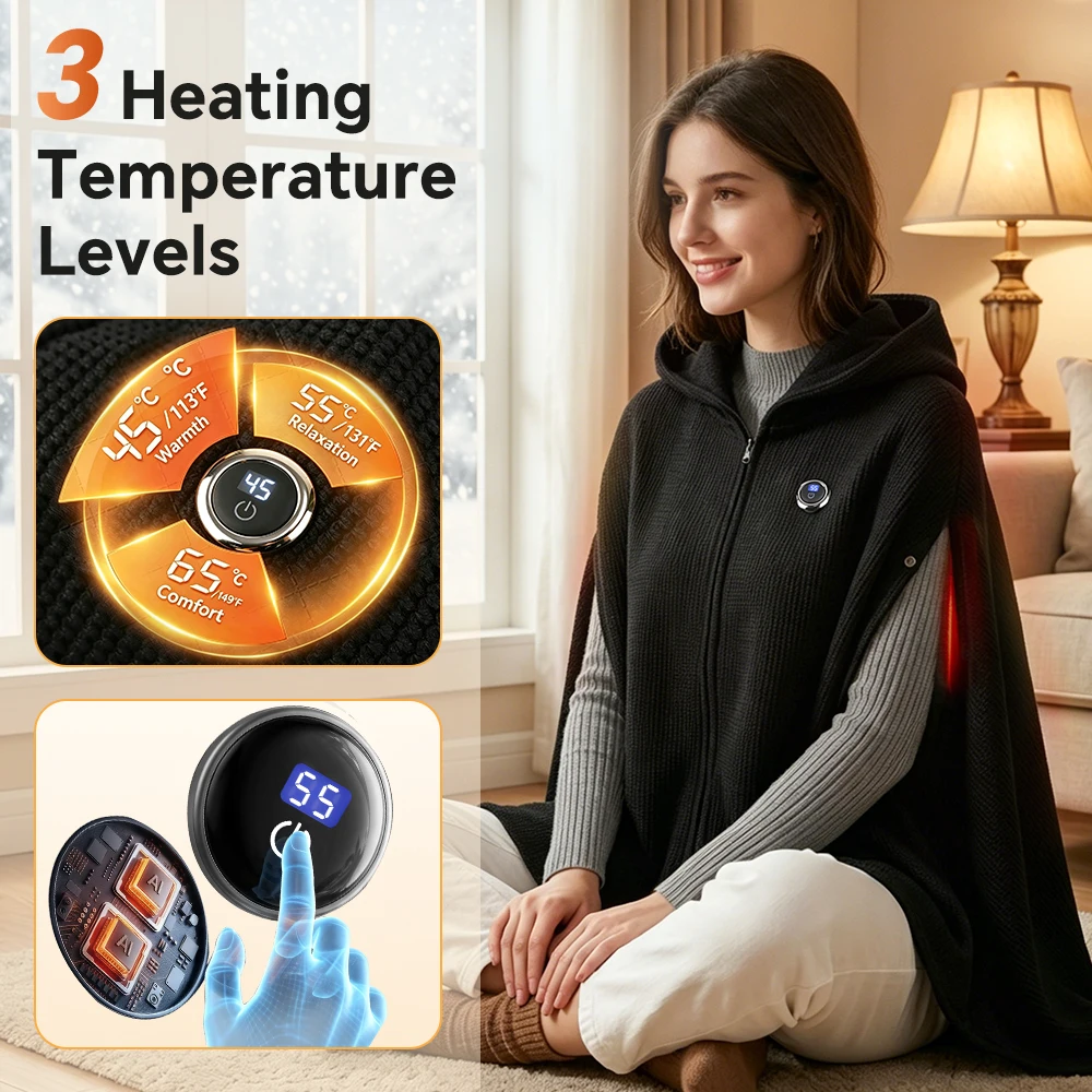 2 in 1 Wearable Electric Blanket 3 Heating Levels Winter Body Warming Shawl for Home Office Outdoor Graphene Heating Mattres