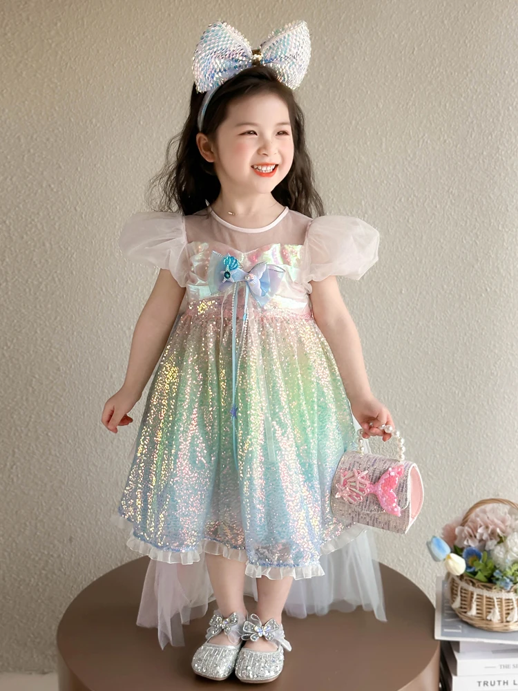 กระโปรงเด็กผู้หญิงผ้าทูลล์ปักเลื่อม รุ่นใหม่สำหรับฤดูร้อน ทรงเมอร์เมด สีสันสดใส สำหรับงานวันเกิด กระโปรงเด็กผู้หญิงสไตล์หวาน