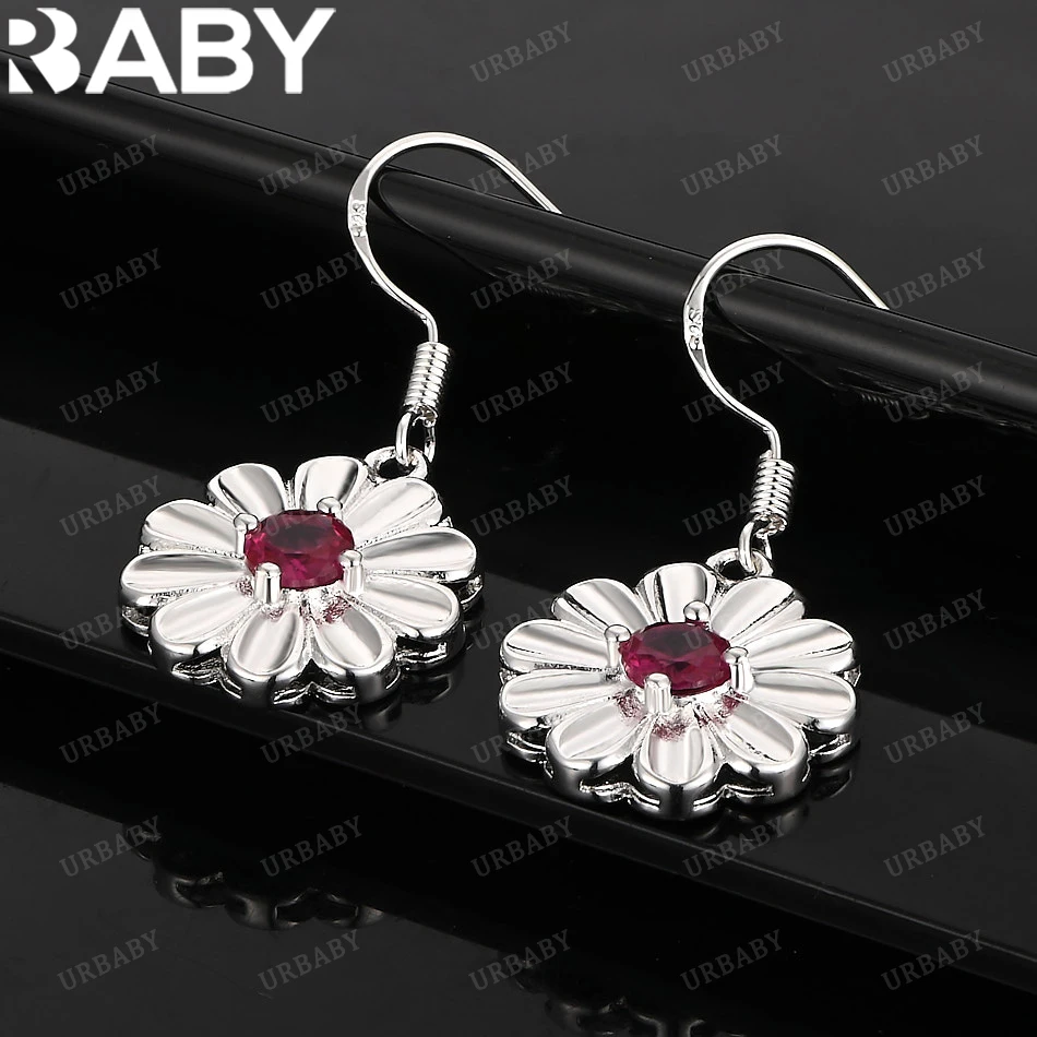 

URBABY 925 Sterling Silver Earrings Flowers Drop Earrings For Women Jewelry Fashion Party and Daily Wear