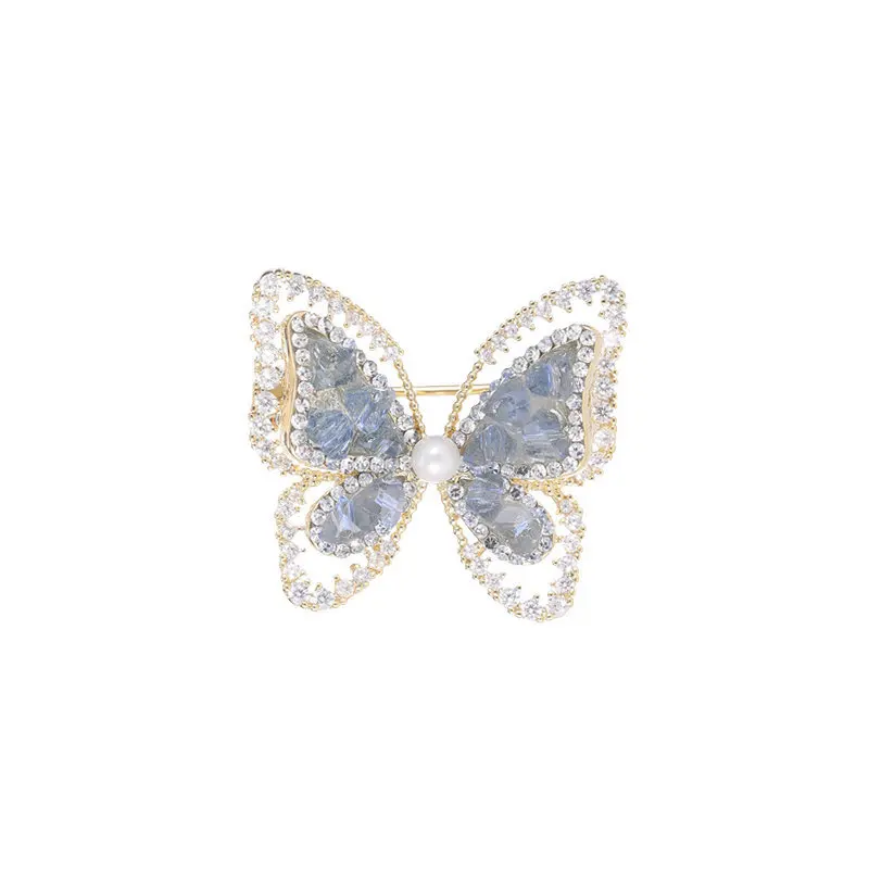 New High-End Accessories Niche Design Multi-Purpose Cardigan Fixed Clothing Pin High-End Crystal Butterfly Small Brooch
