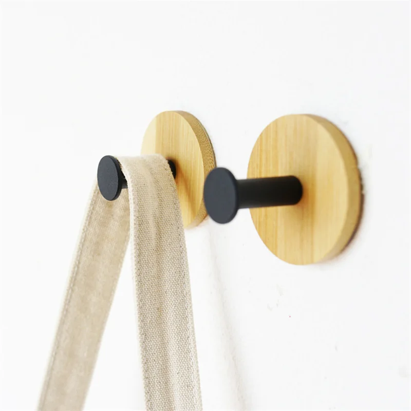 1Pcs Bamboo Wood Hook Wall Clothes Hanger Door Keychain Holder Sticky Hook Kitchen Gadgets for Home Bathroom Accessories Cozinha