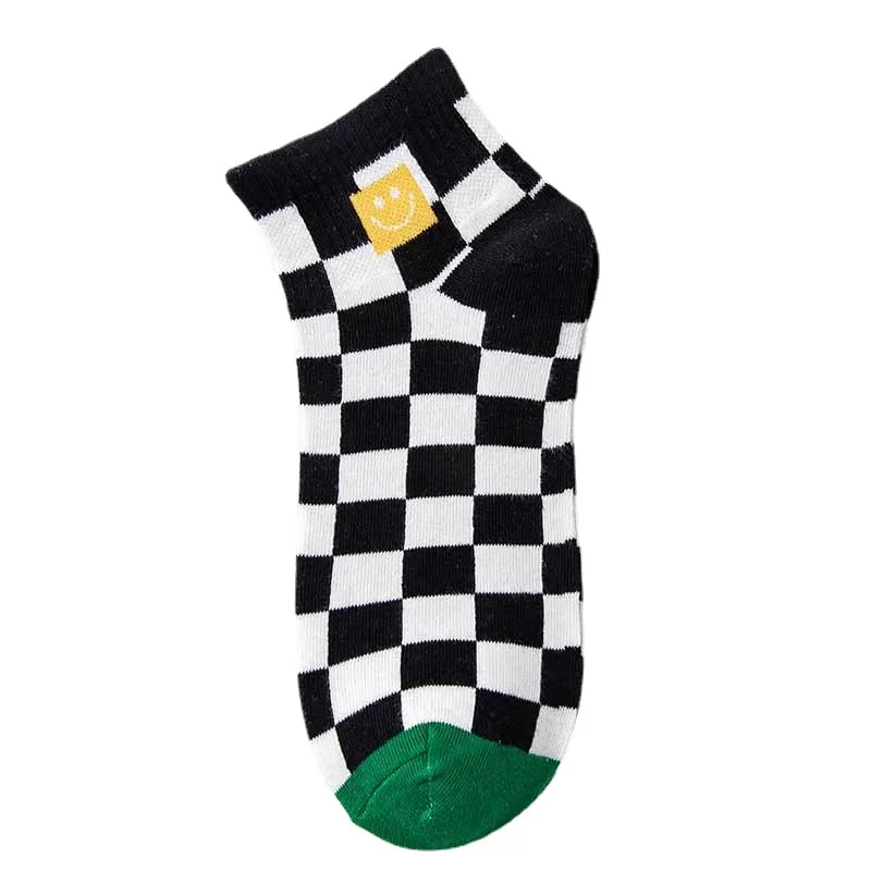 5 paires de chaussettes de bateau de sport pour femmes, chaussettes de printemps et d'été à rayures, damier en coton absorbant la sueur, respirantes à la cheville