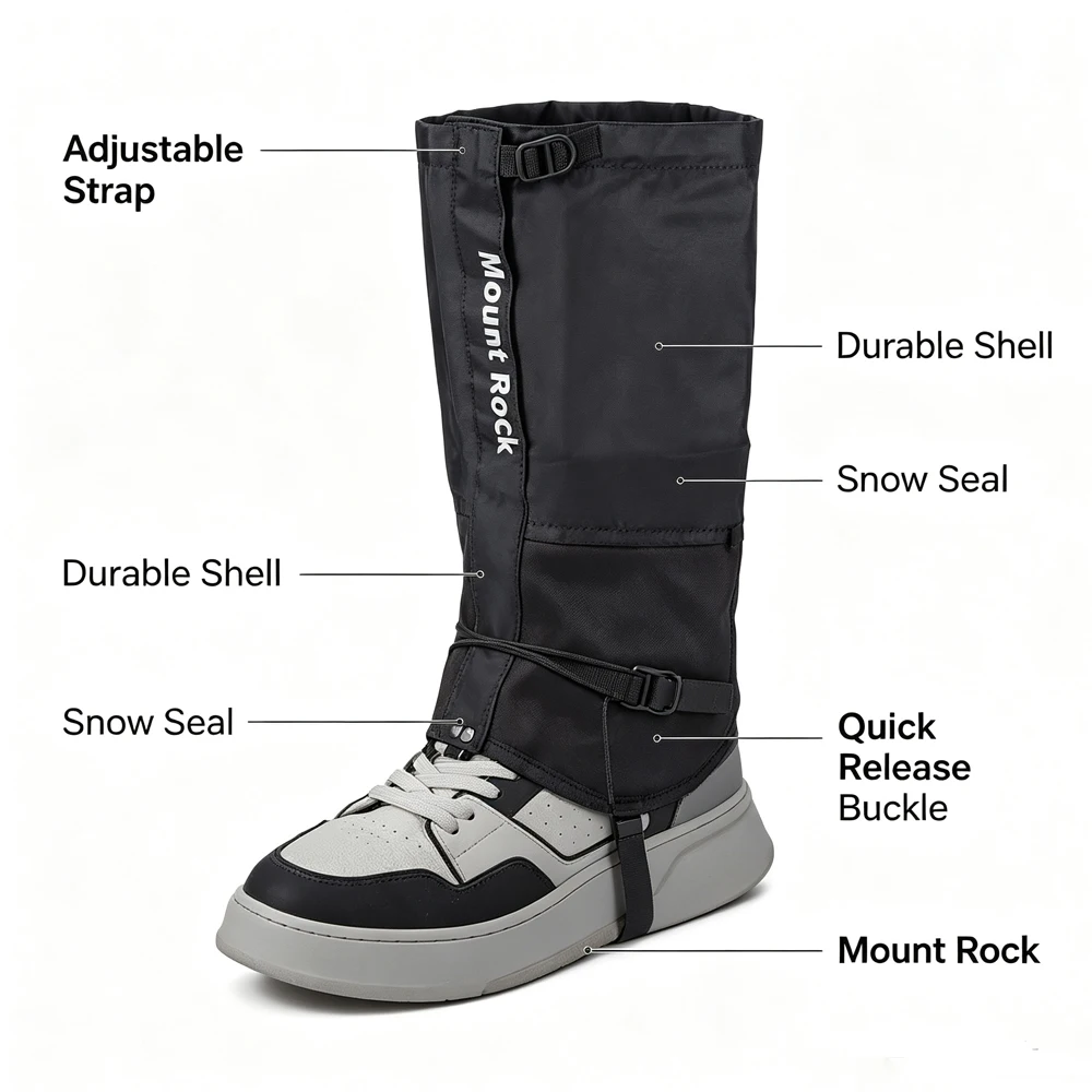 1Pair Snow Leg Gaiters, 600D Fabric Waterproof Boot Gaiters for Hiking Walking Climbing Hunting Skiing