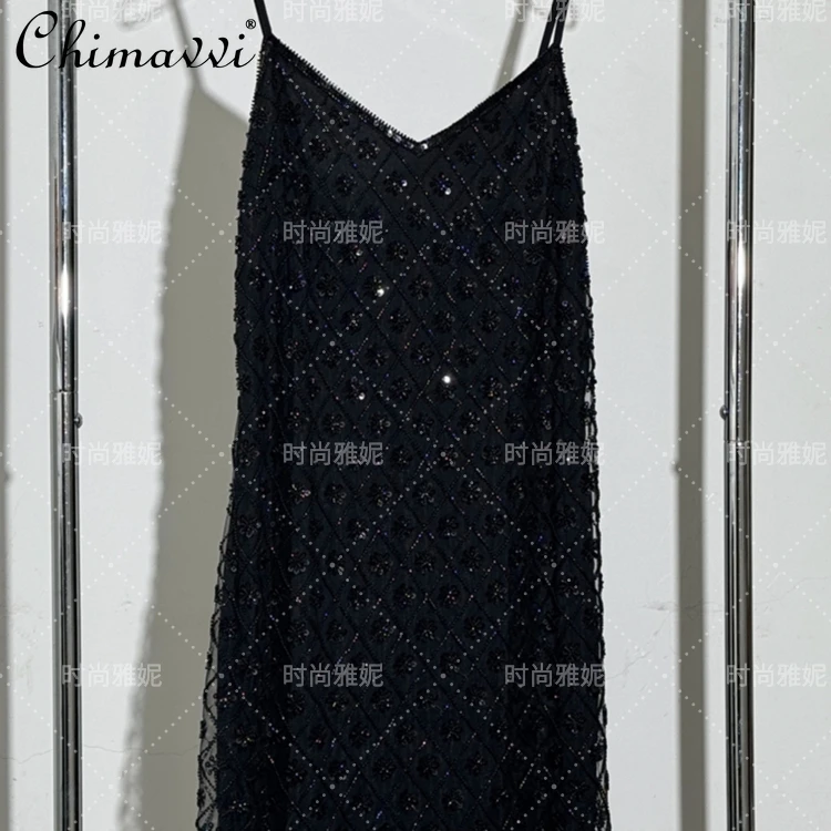 ファッションダイヤモンドスパンコールビーズレースセクシーなサスペンダードレスラウンドネックスリム長袖ジャケット 2 点セット春の新作スカートセット