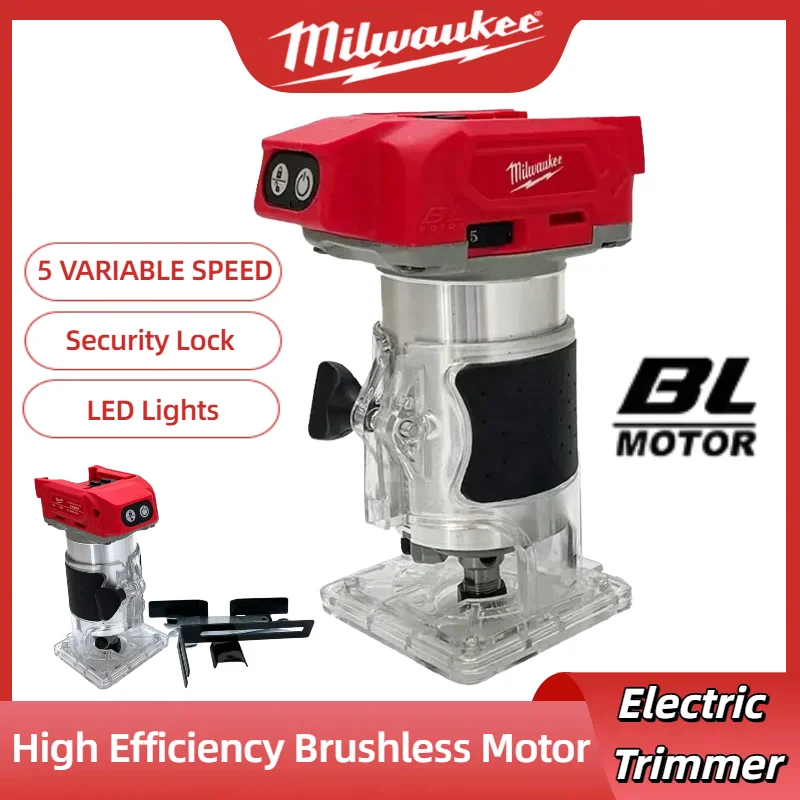 

Milwaukee 800W Brushless Electric Trimmer Wood Router 30000RPM Cordless Trimmer Wood Router Milling Engraving Slotting Tools