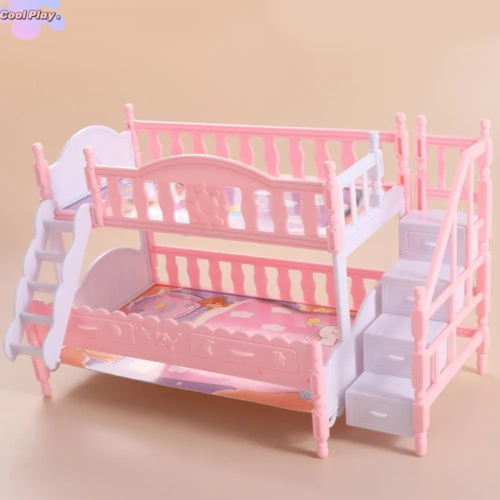 

Doll Accessories Dollhouse Double Bed Simulation Stairs Simulation Doll Double Bed Plastic Pink BJD Doll Princess Double Bed