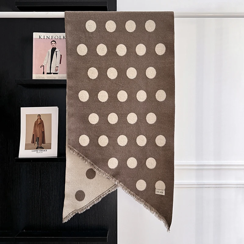 Damen-Kaschmirschal der Luxusmarke 2025, warmer Winter-Pashmina-Schal mit Quasten, gestreift und gepunktet, bedruckt, Foulard und Poncho – Detail 2