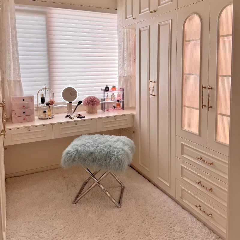 Modern Fluffy Velvet Vanity Stool Luxury Bedroom Entryway
