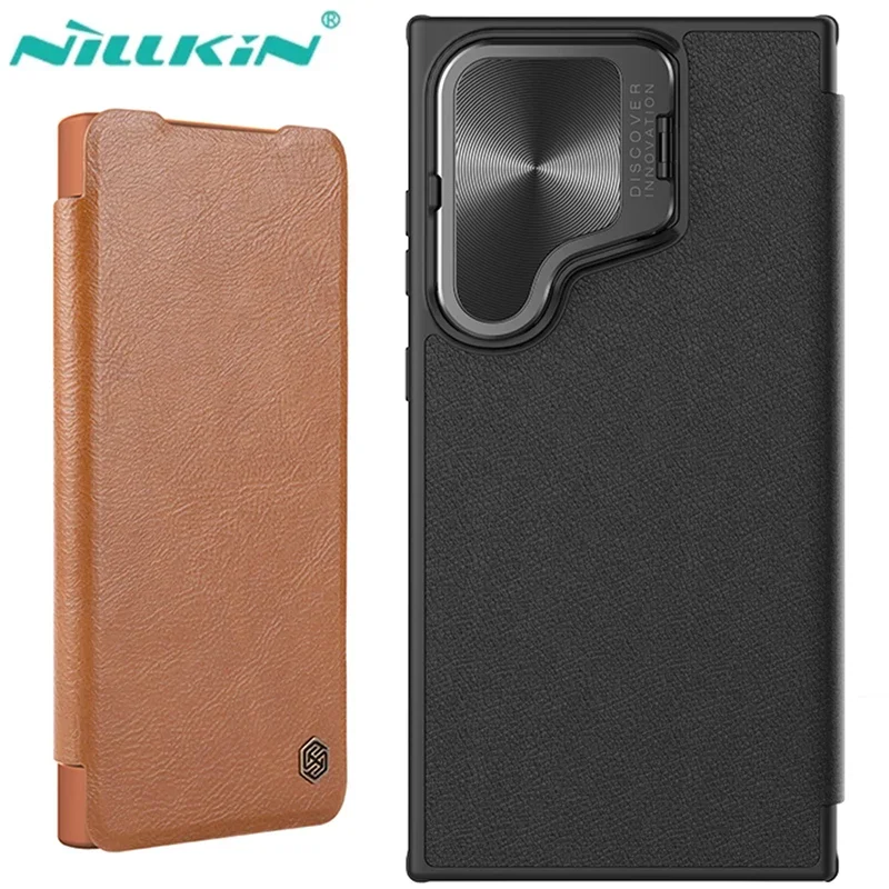 

Nillkin Qin PU Leather Flip Wallet Book Phone Case On For Samsung Galaxy S24 Ultra Plus S24Ultra Camera Holder Bracket Cover