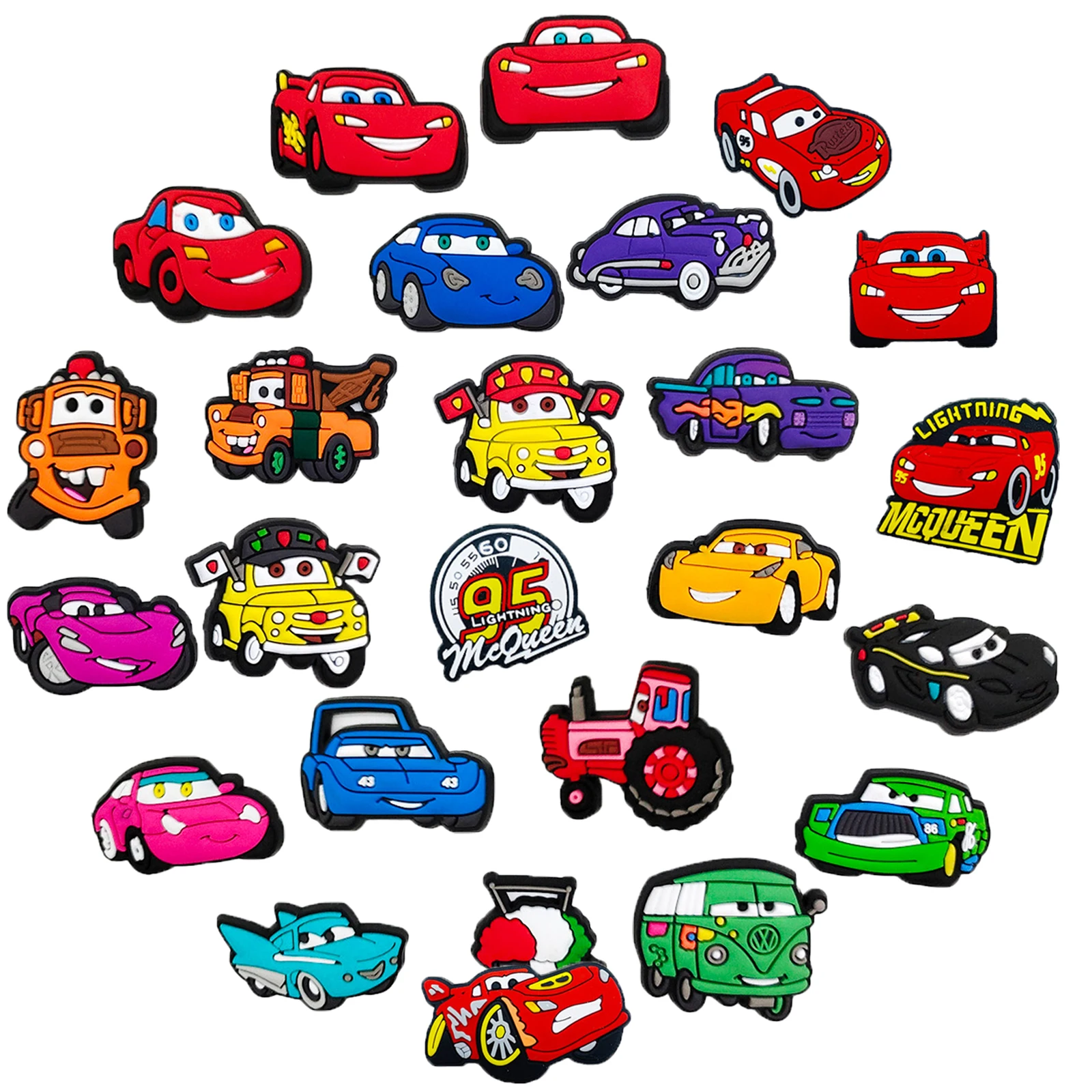 Potdemiel – breloques de chaussures de la série de voitures de course, 25 pièces, pour sandales coulissantes, accessoires de décoration de chaussures en PVC, cadeau d'anniversaire de noël