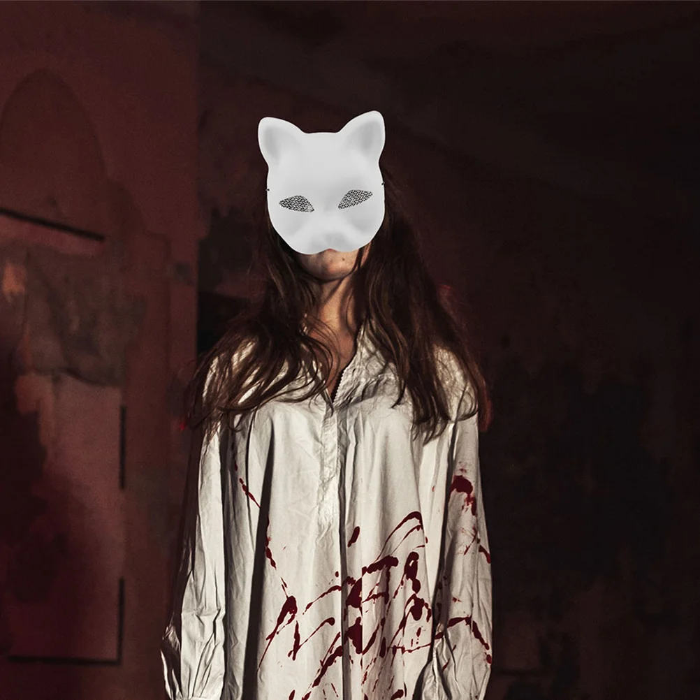 

4Pcs Cat Face Masks Blank White Breathable Mesh DIY Halloween Paintable Plastic Masquerade Cosplay Mask Plastic Cat Mask