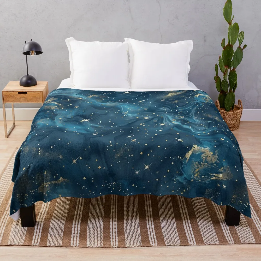 Celestial Constellation Abstract Medium Blue Throw Blanket Thin For Sofa Thin Polar Blankets