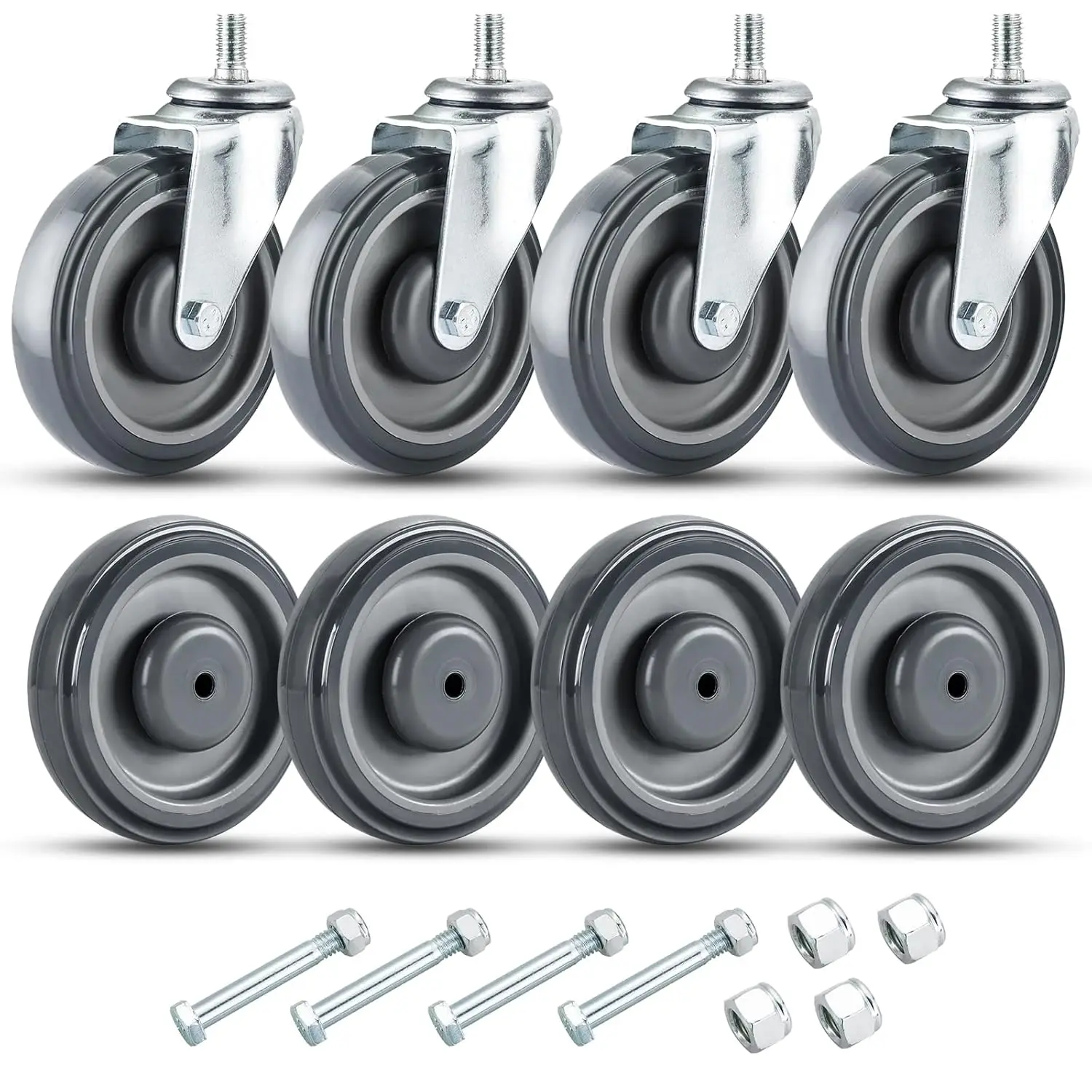 

Комплект из 8 сменных колес 5 дюймов, бесшумные колеса из ТПУ с двойными шарикоподшипниками для тележек супермаркетов, с крепежом