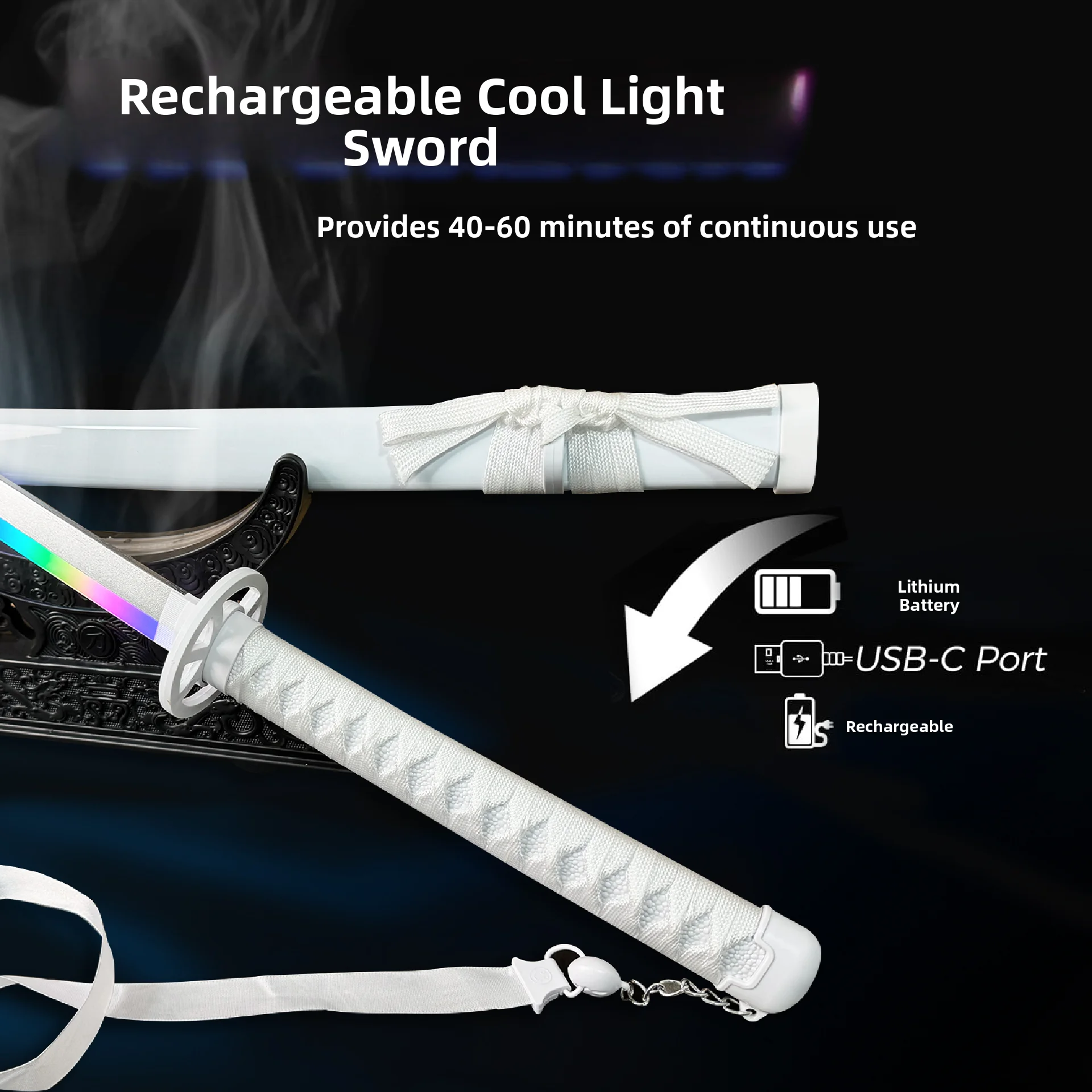 

Multi-Color Changeable Glowing Sword Sleeve with Smoke Spray Snowy Wooden Blade Flower Children's Martial Arts Toy Prop