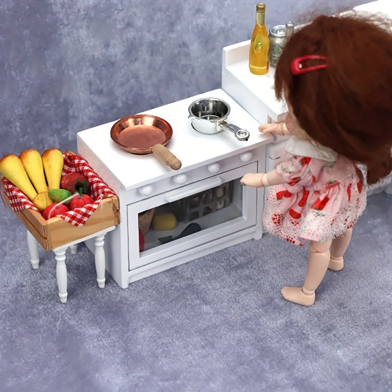 1 قطعة دمية مصغرة موقد المطبخ الخشبي نموذج مسرح غرفة المعيشة المطبخ المشهد الغذاء اللعب فرن الميكروويف تقليد نموذج #6