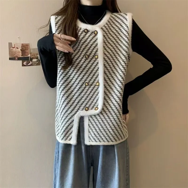 Sleeveless Coat Ladies Imitation Mink Velvet Fragrance Vest Jacket Women's Autumn Winter New High-Quality Fashion Knit Waistcoat