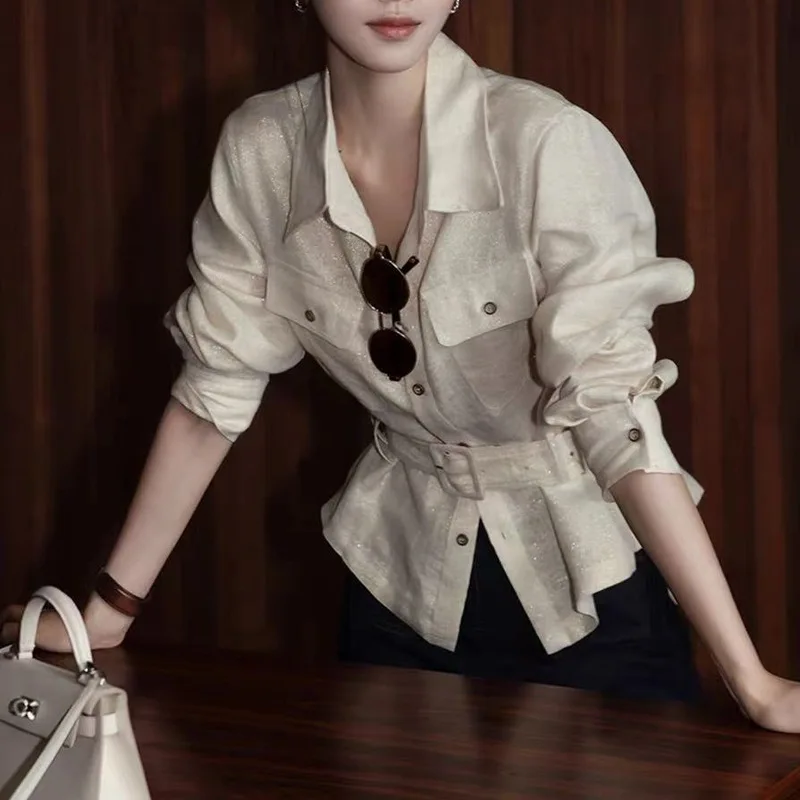 

Уникальный красивый топ для ранней осени, в корейском стиле, повседневный, расслабленный, стильный и омолаживающий, подходит для поездок на работу, абрикосового цвета.