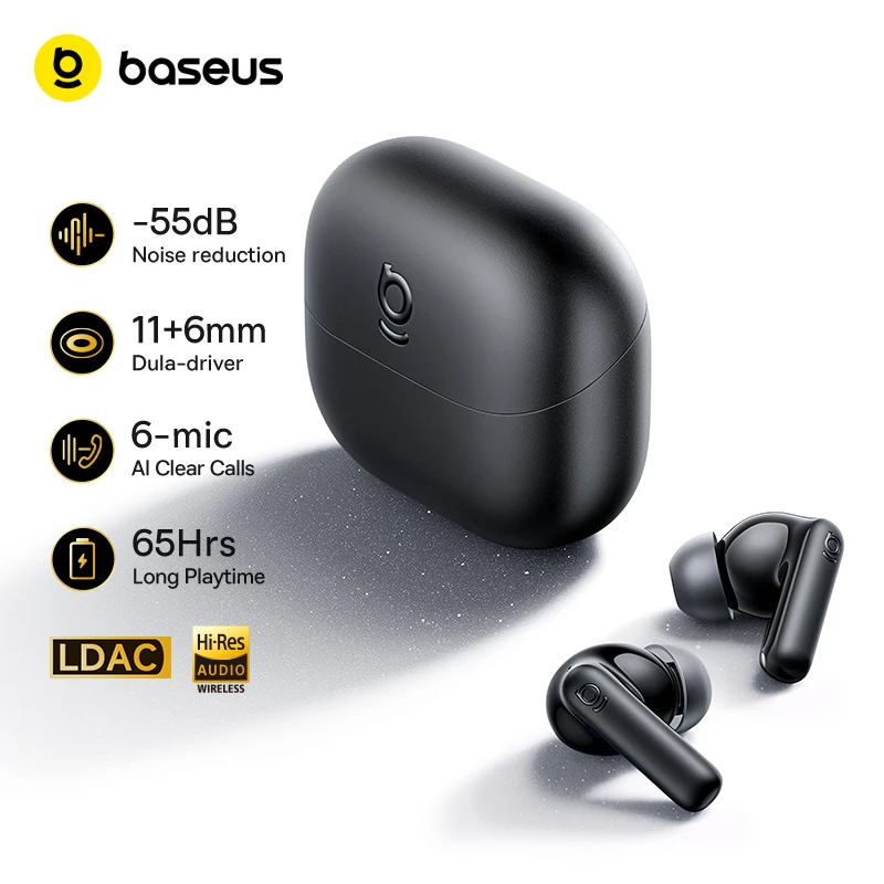 Baseus Bass BP1/EP10 Ultra Adaptive ANC Wireless Earbuds Bluetooth 6.0 Hi-Res Audio 6 Mics Wireless Earphones 65Hrs IP55