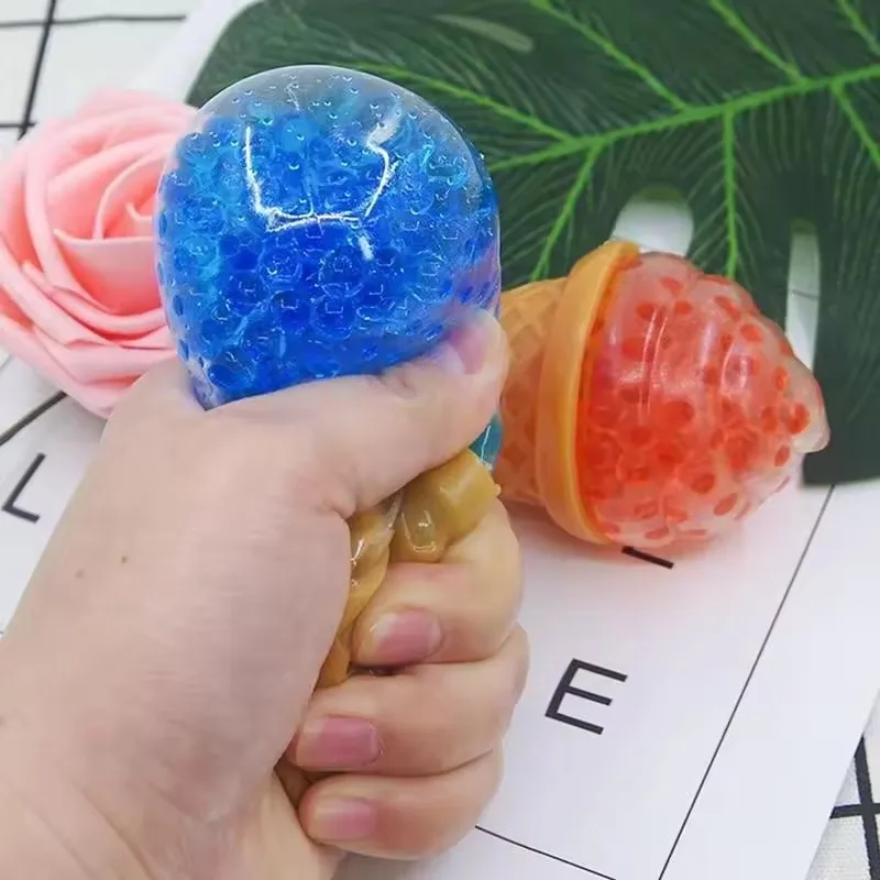 Ice Cream Stress Ball Water Feeling Squishy Vent Toys Water Beads Squeeze Fidget Toy Anxiety Stress Relief Toy Sensory Squish