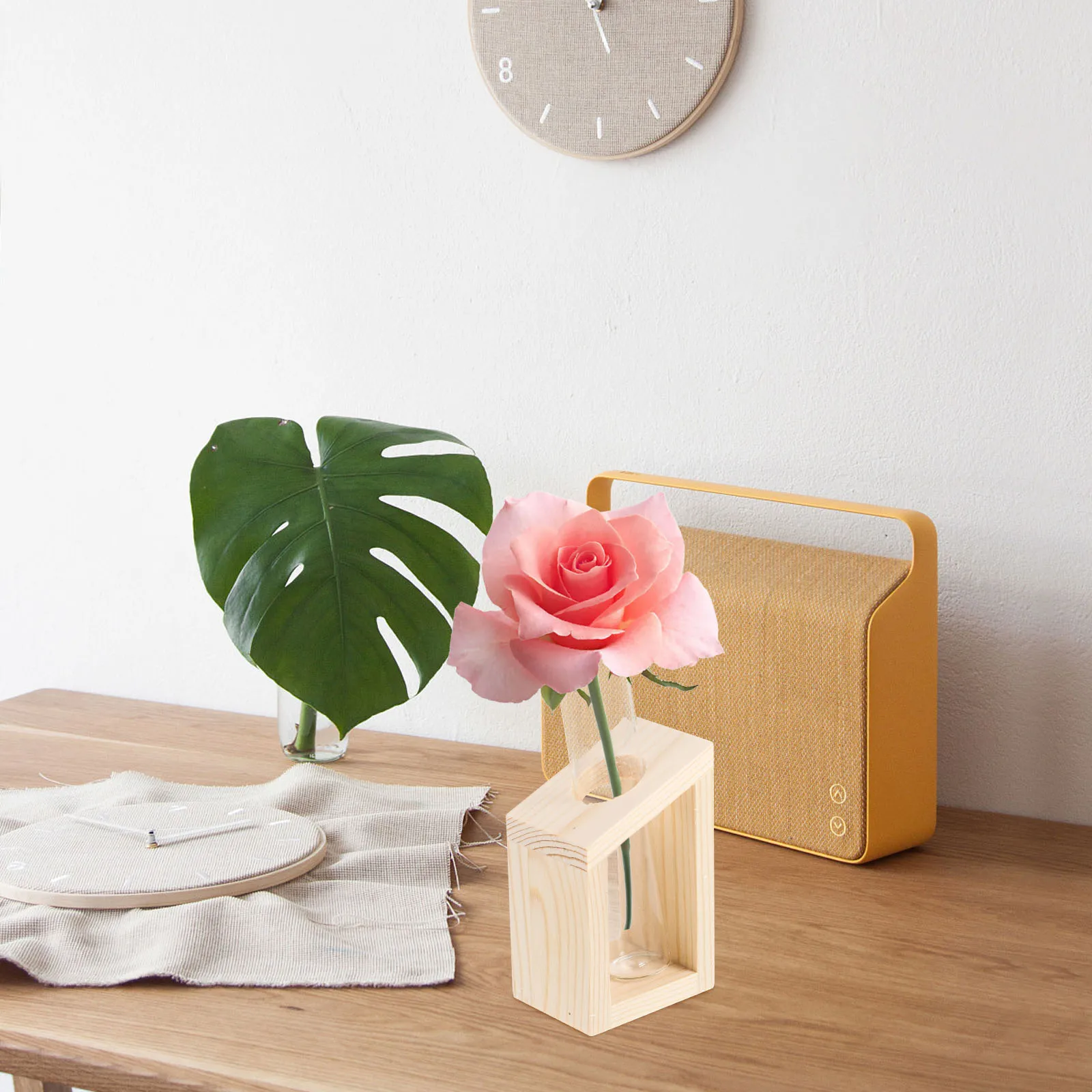 

Glass Test Tube Planter Vase Wood Rack Hydroponic Plant Propagation Small Glass Flower Vases Home Office Decor