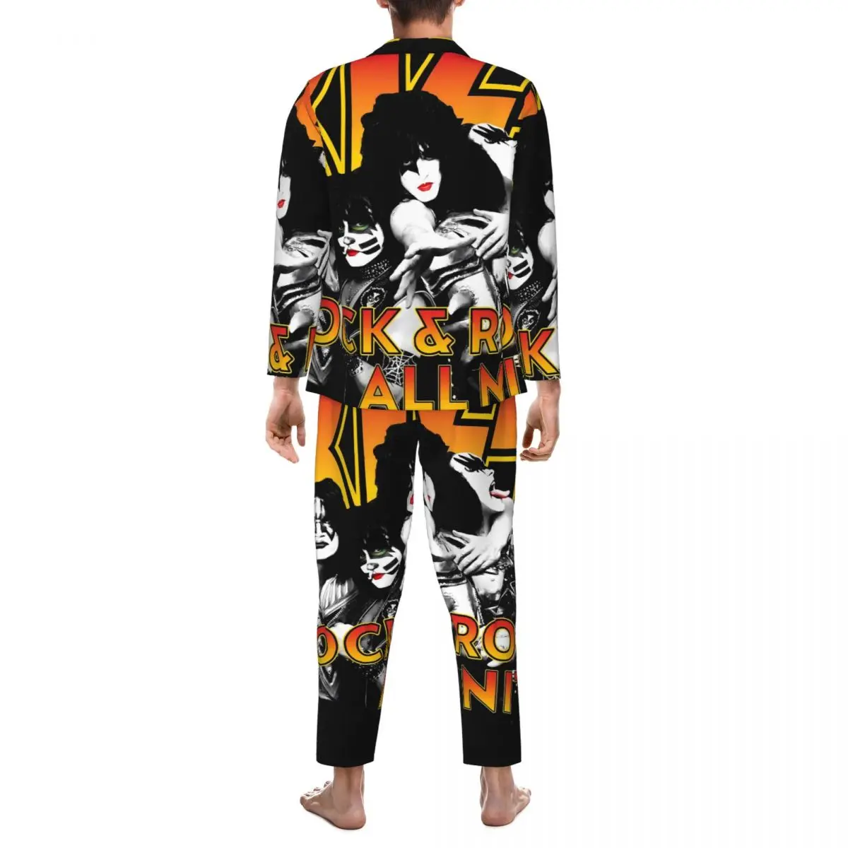 Kiss Band-Conjunto de pijama de 2 piezas para hombre, ropa de dormir informal de manga larga con banda de música Rock, traje de Casa de talla grande 2XL