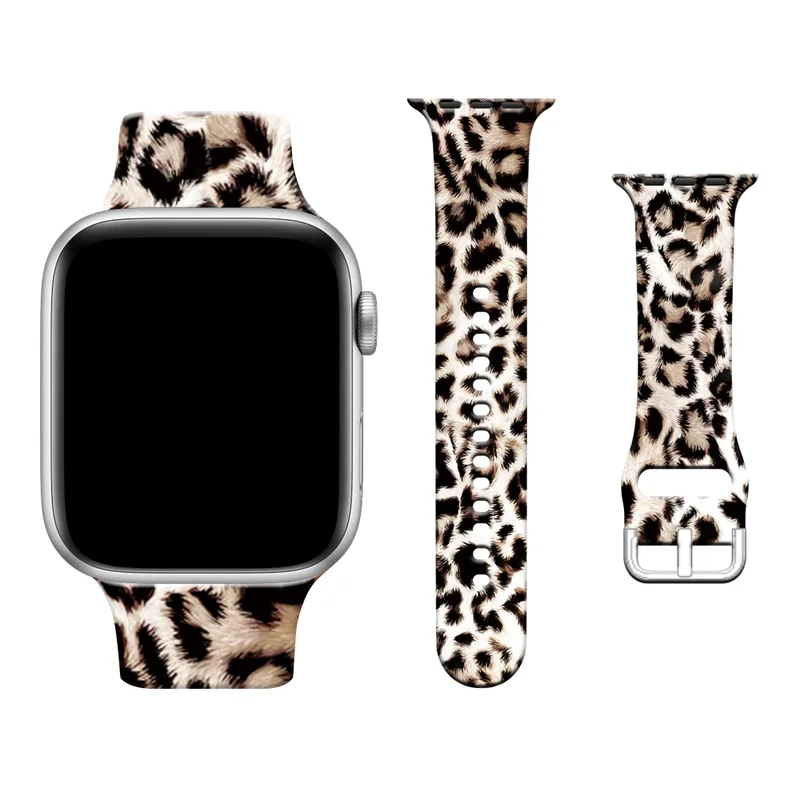 Bracelet en silicone léopard pour Apple Watch, Ultra Band, 45mm, 41mm, 49mm, 44mm, 42mm, 40mm, 46mm, iWatch Series 10, 9, 8, 7, 6, 5, 4, SE 3
