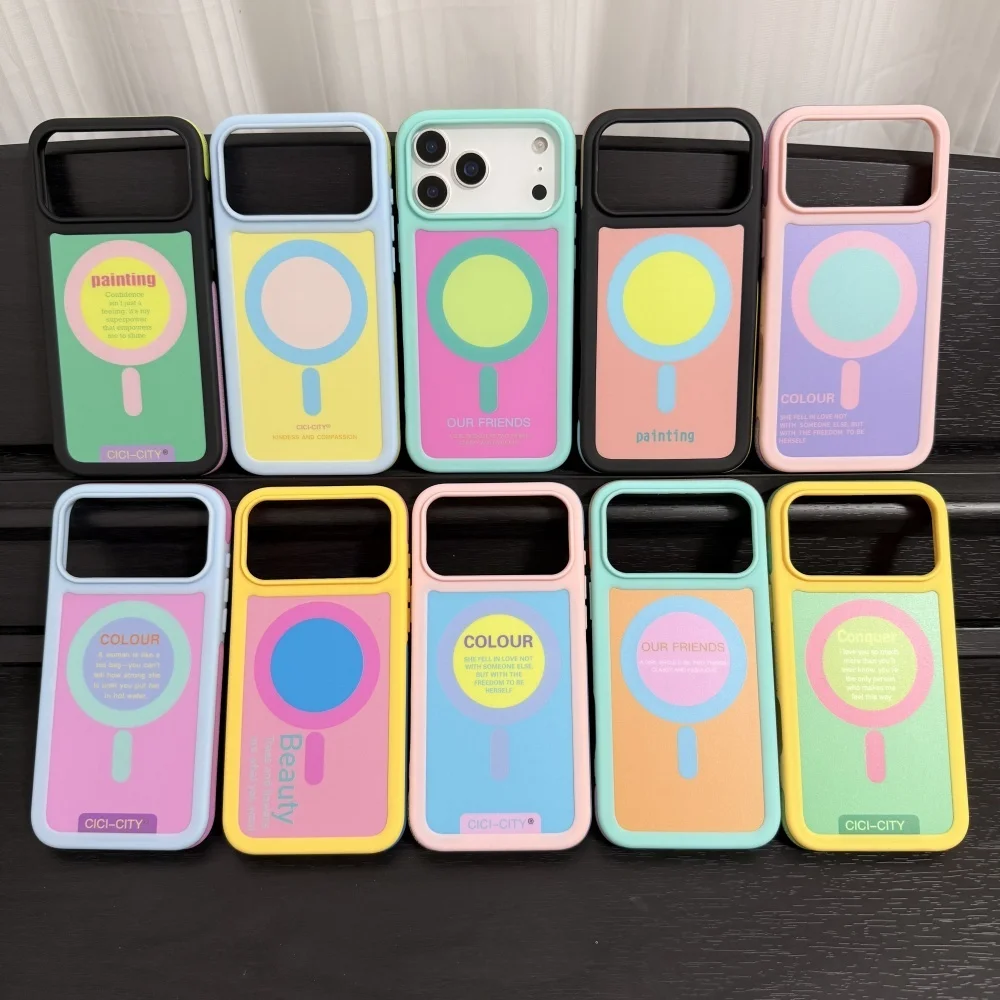 Modne, kreatywne etui magnetyczne z efektem kontrastu kolorów do iPhone'a 17 Pro Max 16 15 14 Pro Max 13, odporny na wstrząsy bumper w kolorach dopaminowych. — zdjęcie produktu 6
