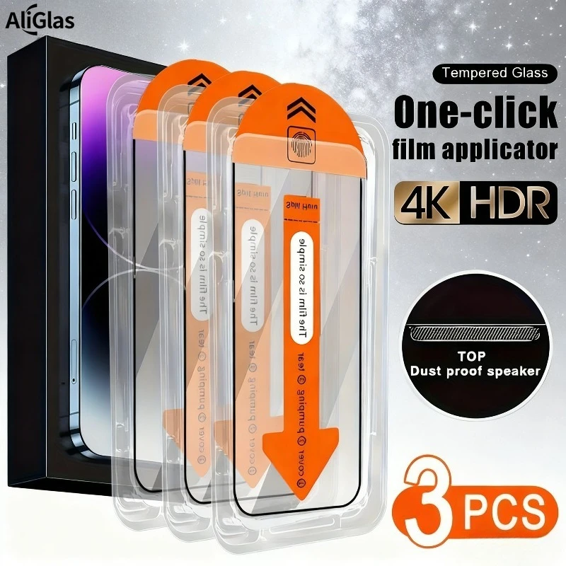 3Pack High Definition Dustproof Case Screen Protector Suitable for Apple 17 16 15 14 13 12 11 Pro Max XR XS 16e Tempered Glass