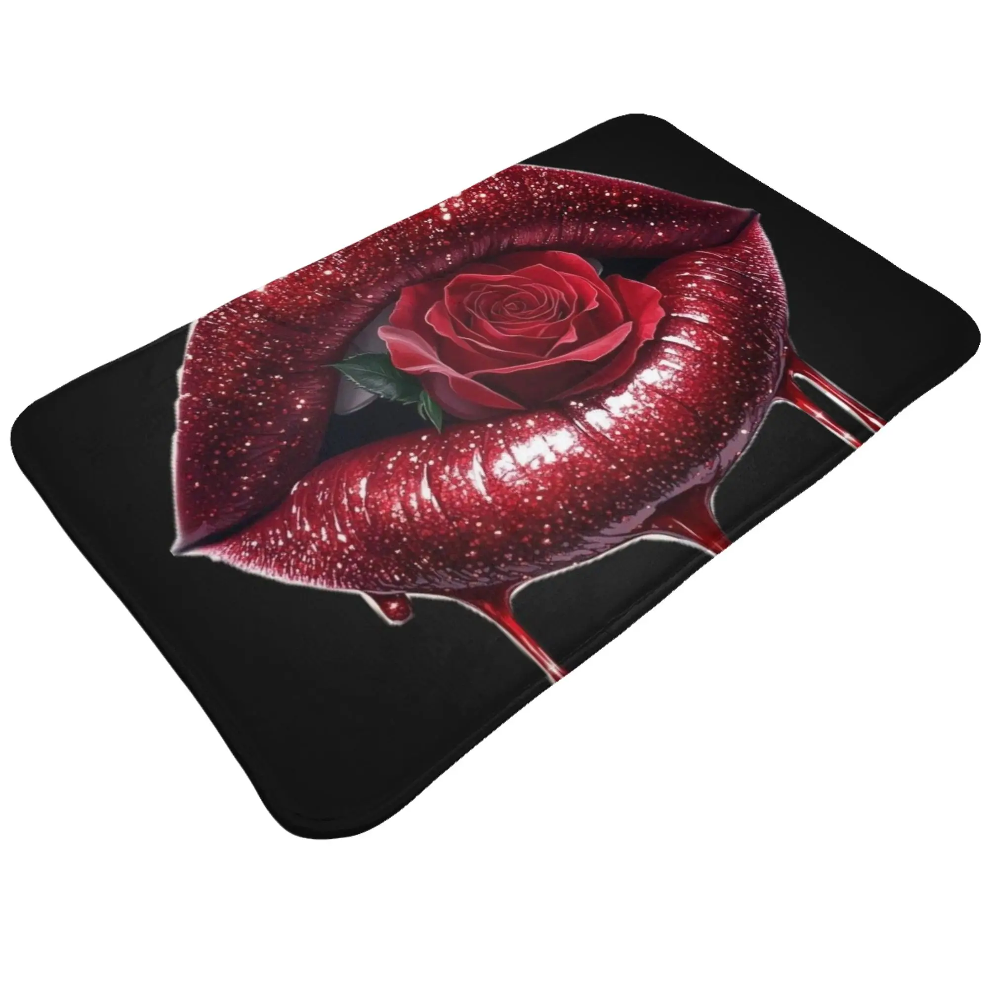 Dripping Red Lips Rose Dark Poster Doormat Bedroom Living Room Mat  Entrance Home Decoration