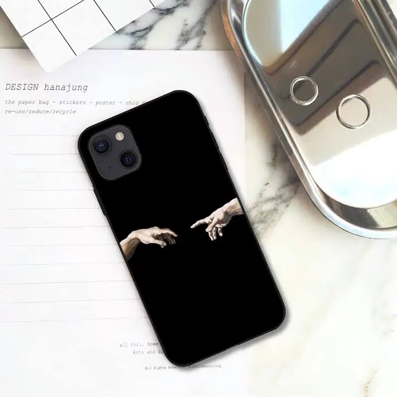 Funny Hand The Creation of Adam Art Michelangelo Phone Case For iPhone 11 12 Mini 13 Pro XS Max X 8 7 6s Plus 5 SE XR Shell