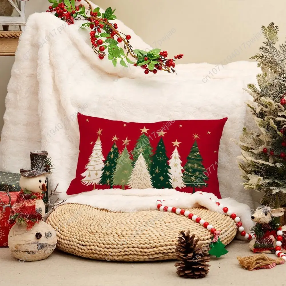 AACORS Christmas Pillow Cover 12X20 Inch Watercolor Christmas Tree Stars Decoration Holiday Farmhouse Winter Pillow Case for Sof
