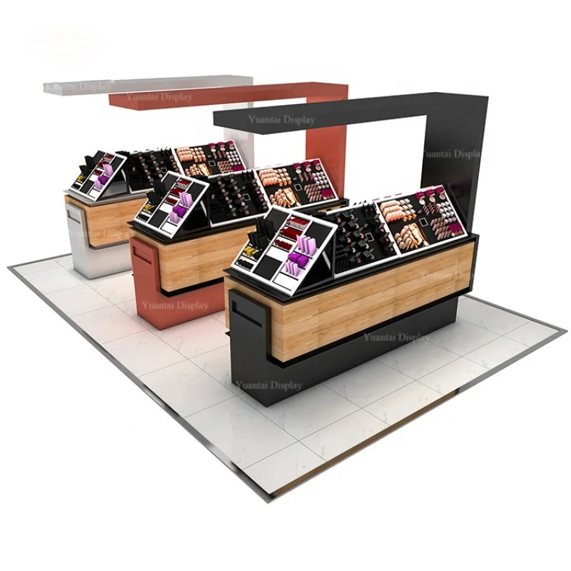 

custom.Fashionable Design Cosmetic Kiosk Wood Stand Perfume Display Showcase Beauty Bar Display Counter Furniture Equipment