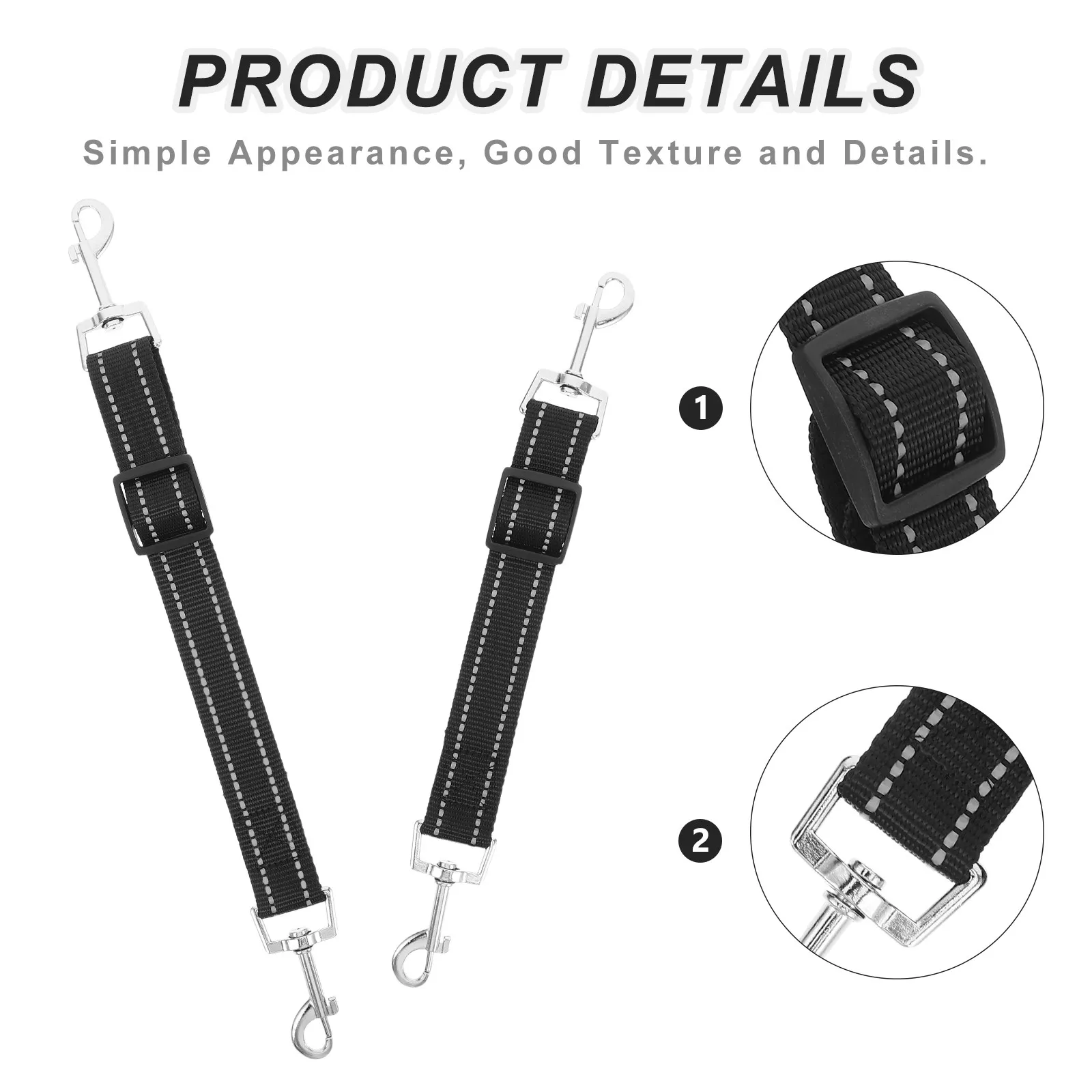 2Pcs Nylon Dog Collar Connector Adjustable Matte Black Safety Clips Double Ended Leash Extender Backup Lead for Training Walking