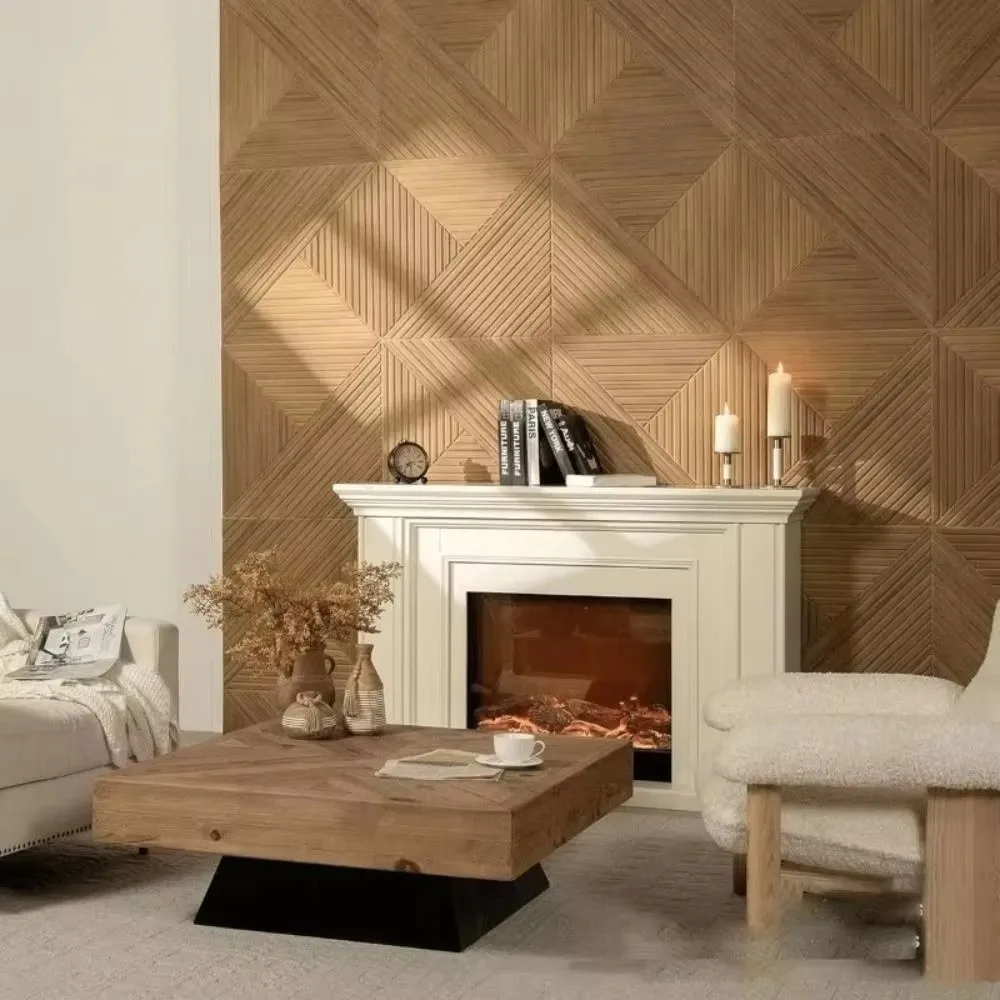 New Wood Grain Acoustic Panel Slatted UV Printed Wall Sticker Sound Absorbing Geometric Pattern 3D Wall Panel Studio