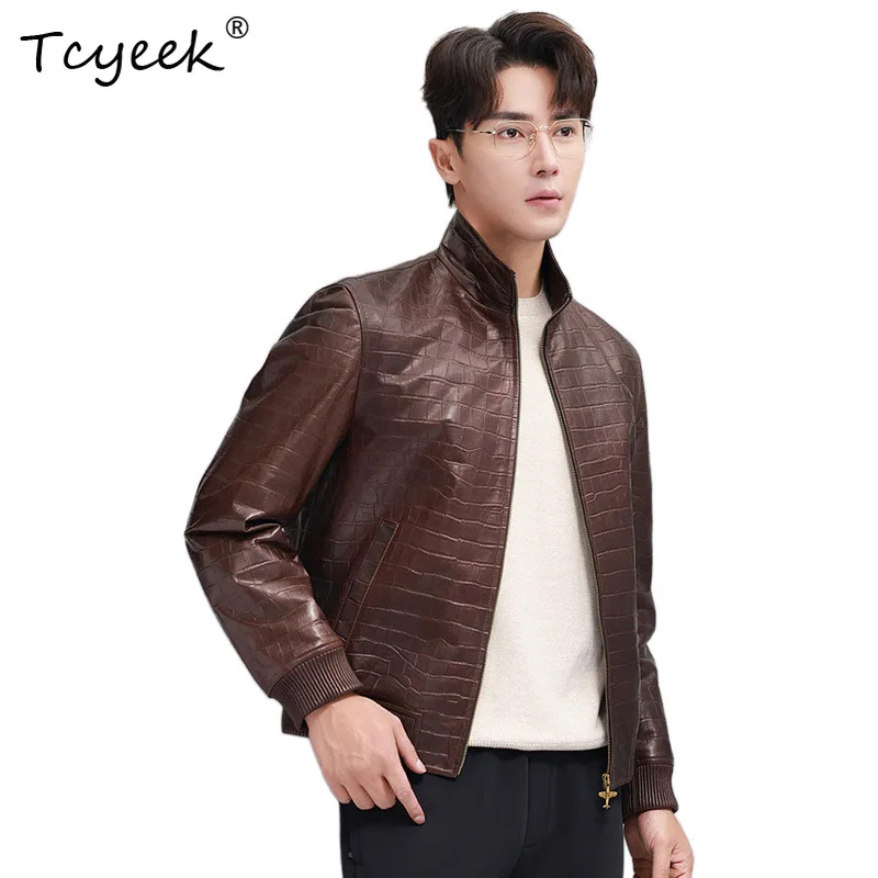 Tcyeek Top Layer Sheepskin Motocycle Jackets Real Leather Jacket for Men Clothes 2026 Autumn Mens Coats Trendy Casaco Masculino