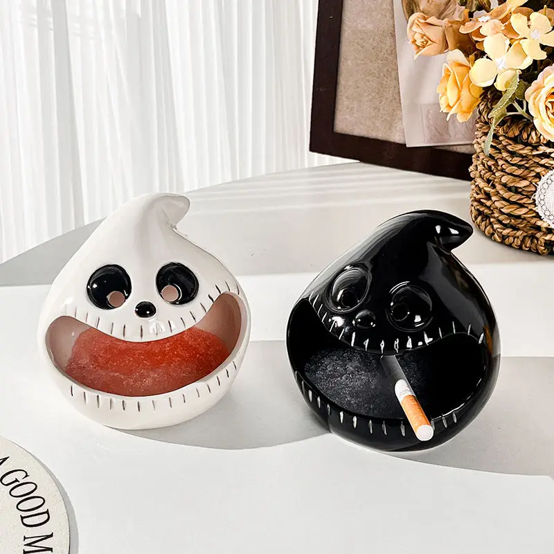 Halloween Ceramic Ashtray Decorative Ghost Pumpkin Anti Fly Ash Creative Ashtray Halloween Home Decor Ghost Festival Ashtray