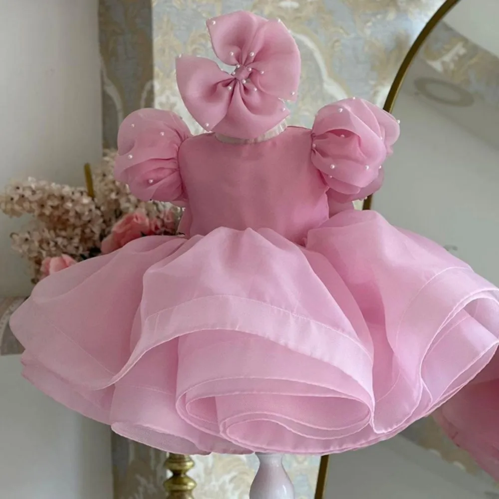 فستان فتاة الزهور للأطفال الصغار من التول واللؤلؤ فستان التواصل الأول للأطفال فستان حفلات الزفاف وأعياد الميلاد #2