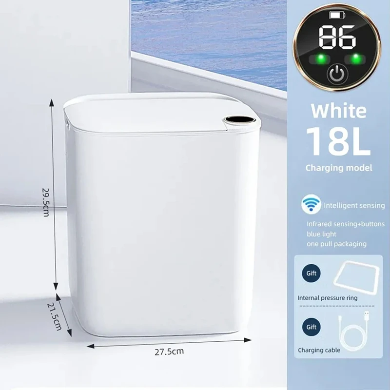 18L Trash Can Sensor Trash Bin with Display Type-C Recharging Automatic Wastebin Kitchen Toilet Wastebasket-A27R