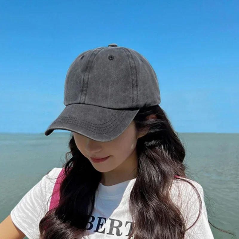 Topi Baseball Denim Dicuci Pria Wanita Snapback Vintage Hip Hop Warna Solid Bone Casquette Outdoor Kasual Olahraga